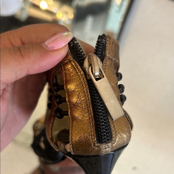 Genuine Snakeskin Strappy Sandals in Gold and Black Made in Italy 37 - Picture 7 of 10